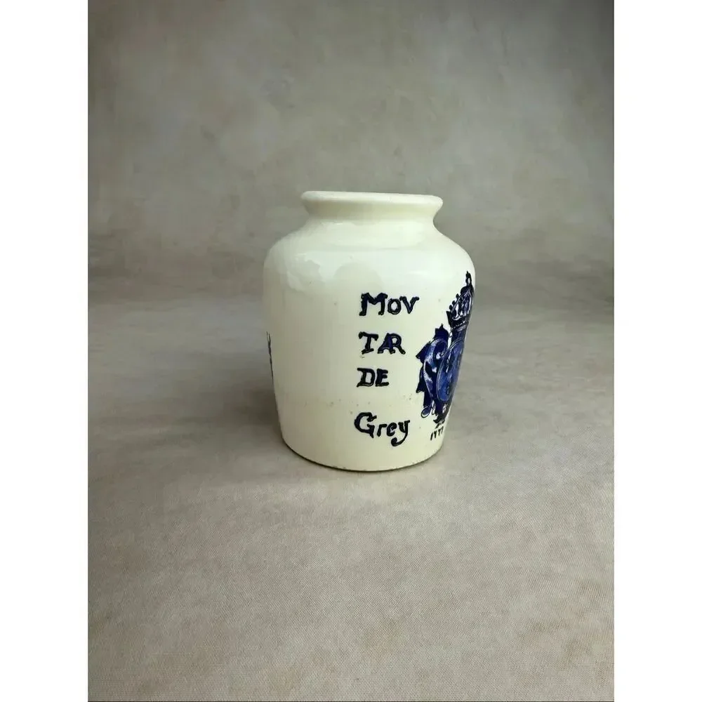 Antique French Ceramic De Dijon Grey Poupon Jar Sarreguemines Pottery 3.5